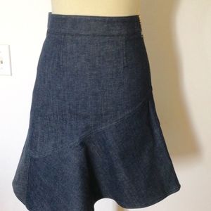 LOUIS VUITTON NAVY DENIM ZIP FLAIR HEM SKIRT S 36
